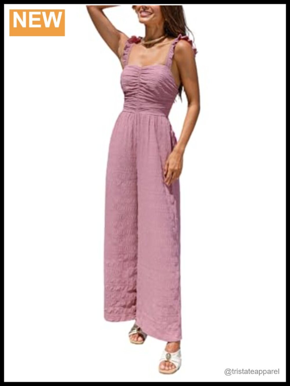 Sleeveless Wide Leg Jumpsuit with Pockets Smocked Sweetheart Neck Relaxed